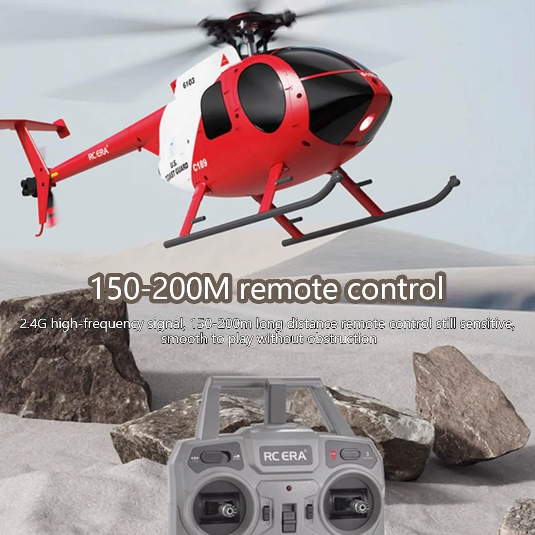 MD500 C189 1/28 Scale RC Helicopter Model for Adults, 2.4G 4CH RC Single-Rotor Helicopter with 6-Axis Gyro Brushless Motors - RTR/Red & White