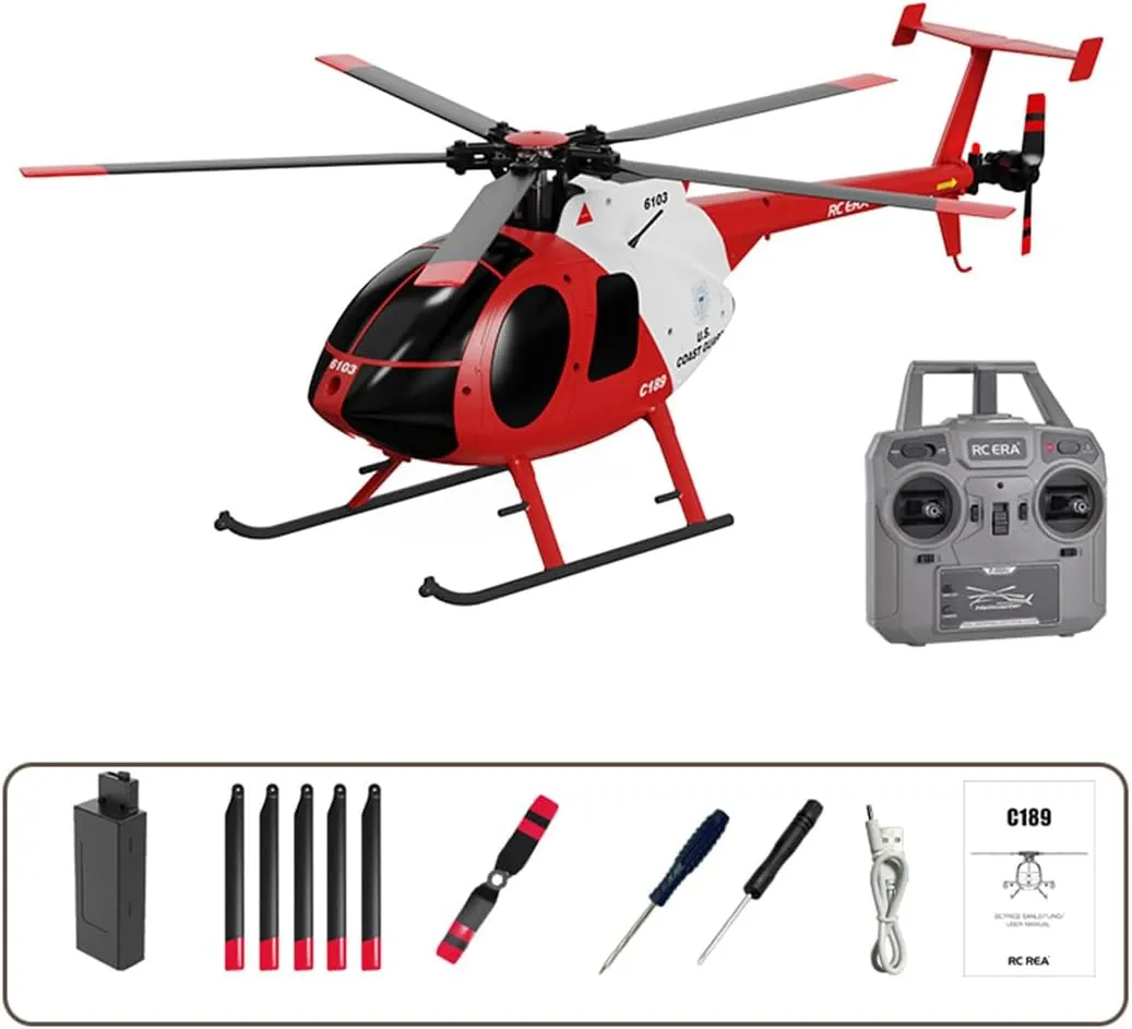 MD500 C189 RC Helicopter Optical Flow Positioning, 1/28 Scale 2.4G 4CH Single-Rotor 6G/3D Flips Remote Control Helicopter, RC Aircraft for Adults (RTF Version)