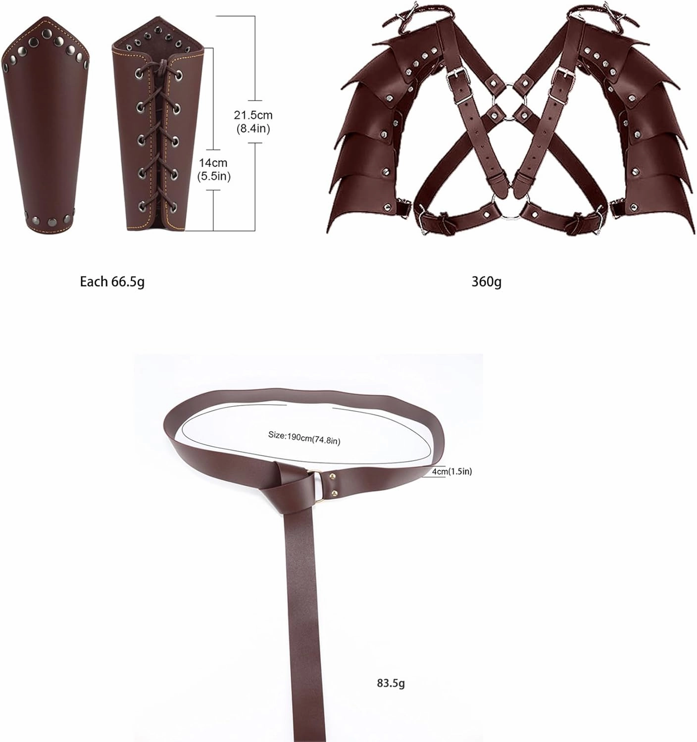 Medieval Belt Renaissance Accessories, PU Leather Belt Arm Guard Dagger Cover Cork Potion for Halloween Cosplay