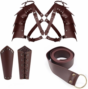 Medieval Belt Renaissance Accessories, PU Leather Belt Arm Guard Dagger Cover Cork Potion for Halloween Cosplay