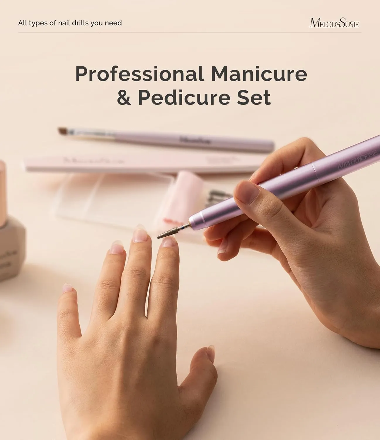 MelodySusie Portable Electric Nail Drill, Cordless 30000RPM Nail EFile with Drill Bits & Ultra Fine Sanding Bands for Manicure Pedicure, Professional Nail File Tool for Women, PM170F Pink