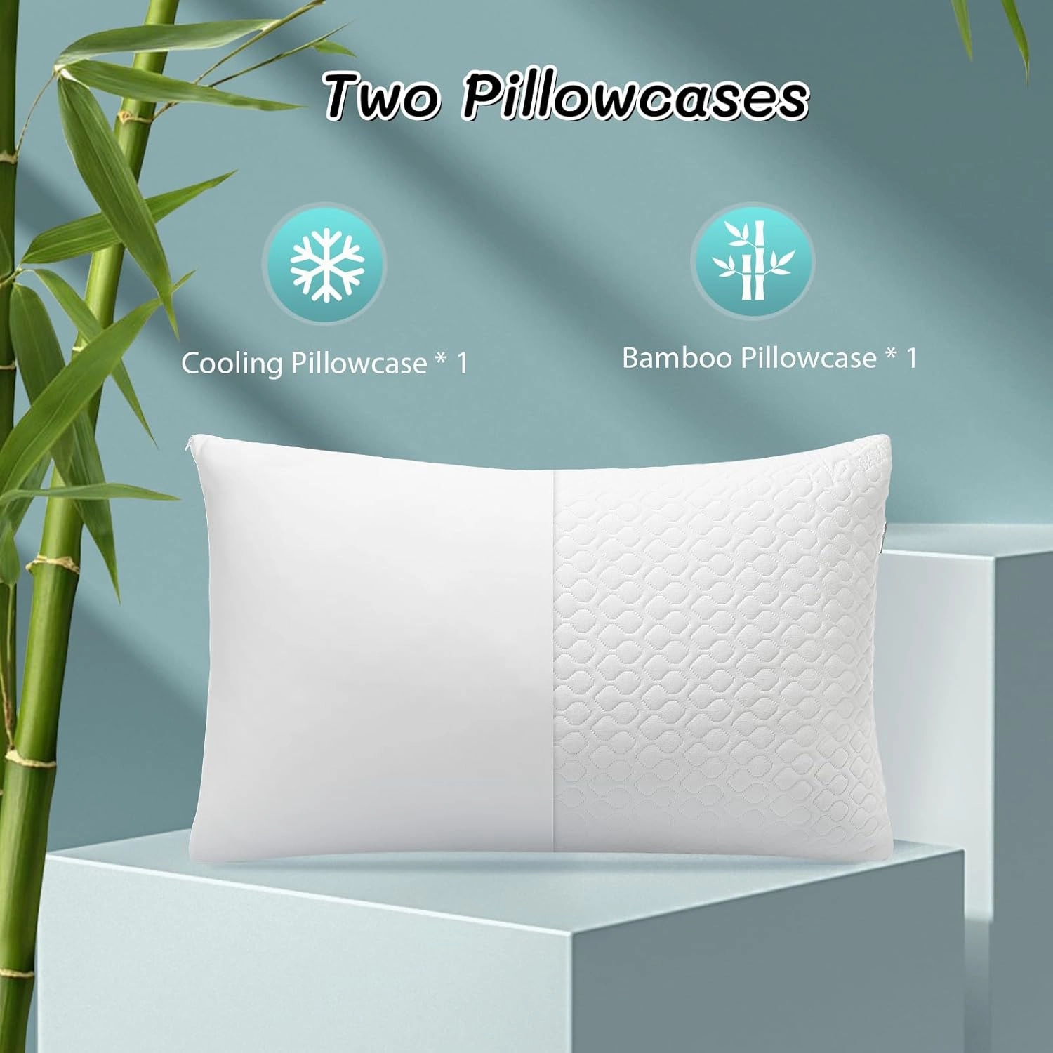 Memory Foam Pillows Queen Size Set of 2 - Adjustable Bed Pillows for Side Back Stomach Sleepers - with Washable Cooling Pillowcase