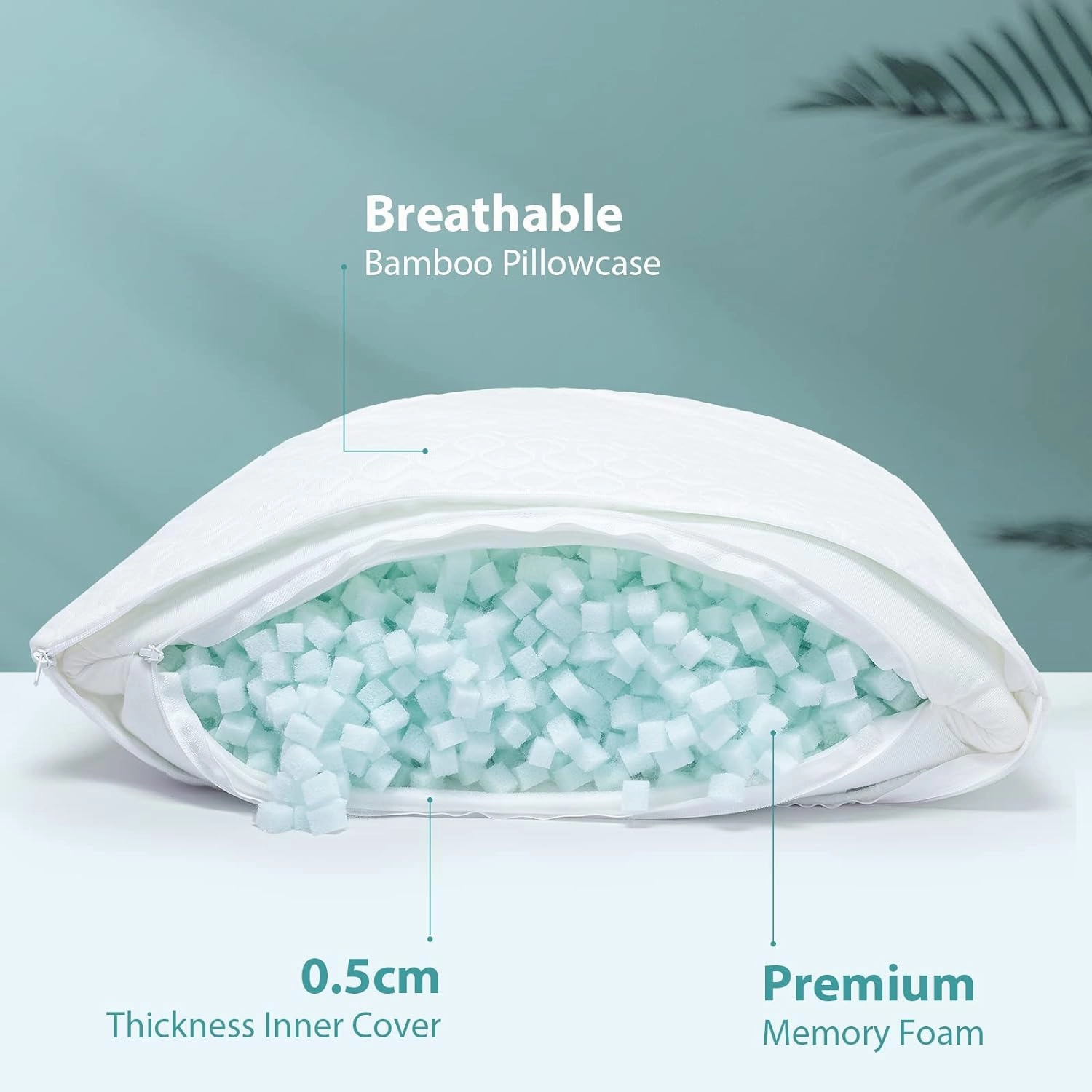 Memory Foam Pillows Queen Size Set of 2 - Adjustable Bed Pillows for Side Back Stomach Sleepers - with Washable Cooling Pillowcase