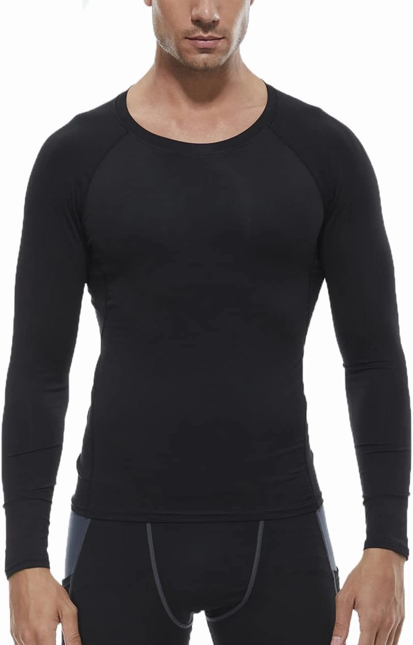Men's Compression Shirts Long Sleeve Athletic T Shirt Workout Cool Dry Running Tops Gym Undershirts Baselayers 1/2 Pack