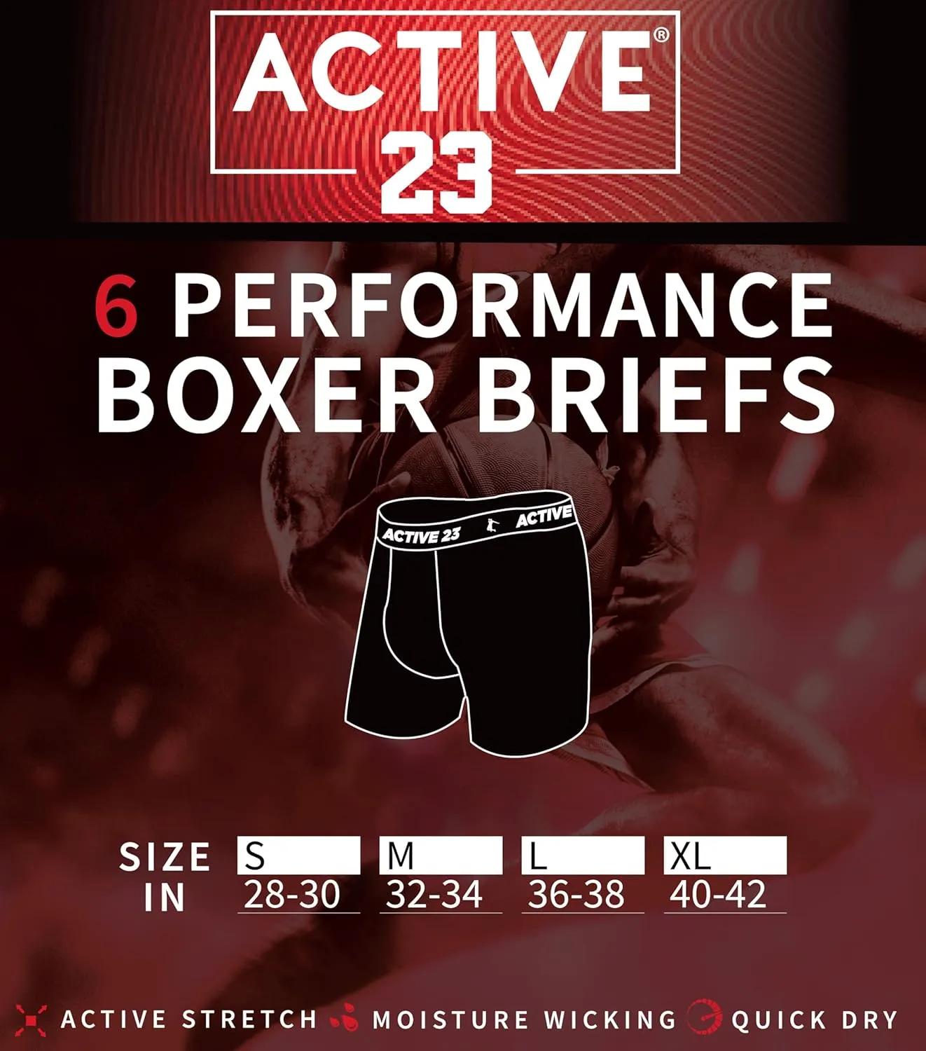 Mens 6 or 8 Pack Dry Fit Performance Boxer Briefs for Men, Cooling Moisture Wicking Athletic Support Underwear