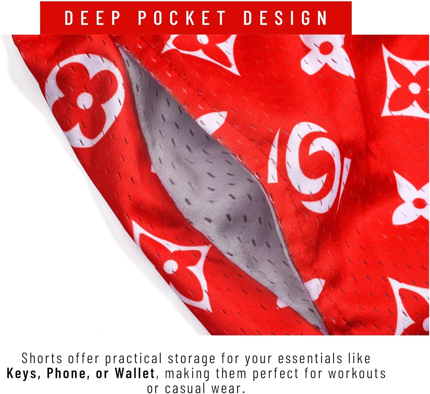 Men's Athletic Shorts - 100% Polyester, Mesh Shorts Quick Dry, Graphic Print Gym Shorts Men, Basketball Shorts for Men