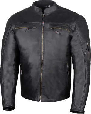 Men's REVOLT Premium Buffalo Natural Leather Motorcycle Jacket - CE Armor, Vented, Removable Liner, Concealed Carry Pockets - Cruiser Retro Touring Biker Jacket Black XXL
