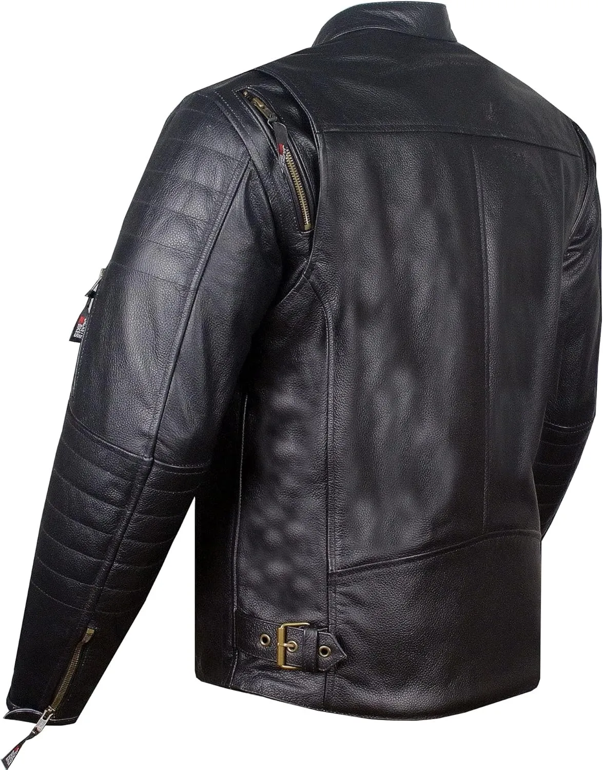 Men's REVOLT Premium Buffalo Natural Leather Motorcycle Jacket - CE Armor, Vented, Removable Liner, Concealed Carry Pockets - Cruiser Retro Touring Biker Jacket Black XXL