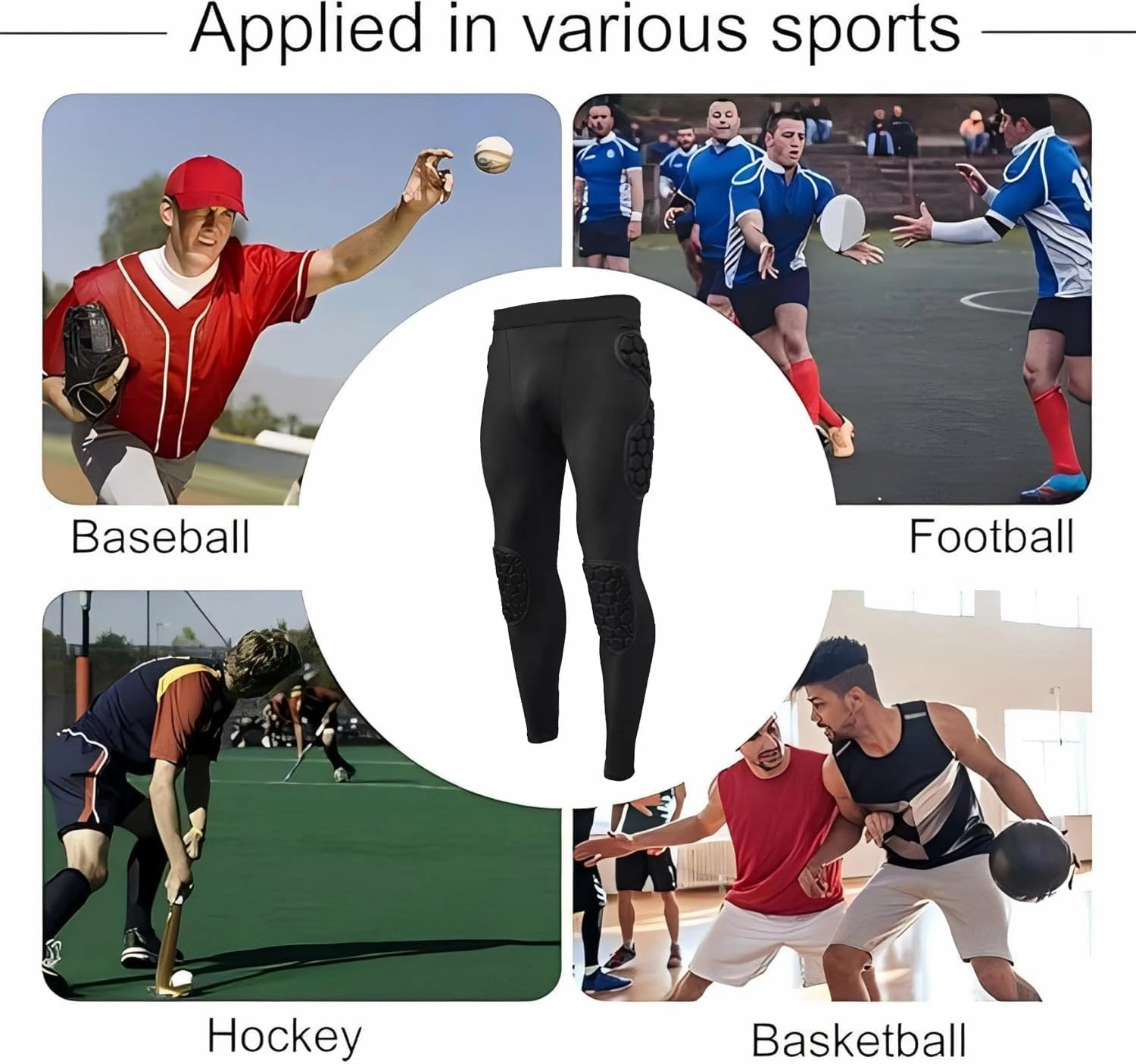 Mens Padded Compression Shorts with 6- Pad Football Girdle for Mens, Padded Compression Pants with Football Girdle Adult for Baseball Soccer Basketball
