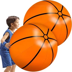 Meooeck 2 Pcs 27 Inch Inflatable Balls Large Inflatable Basketball Giant Beach Balls for Pool Summer Outdoor Activity Games Birthday Party Decorations