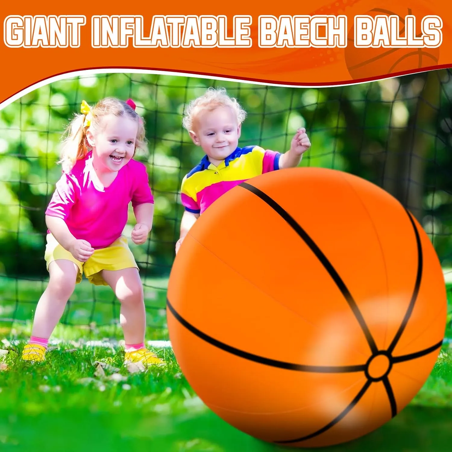 Meooeck 2 Pcs 27 Inch Inflatable Balls Large Inflatable Basketball Giant Beach Balls for Pool Summer Outdoor Activity Games Birthday Party Decorations