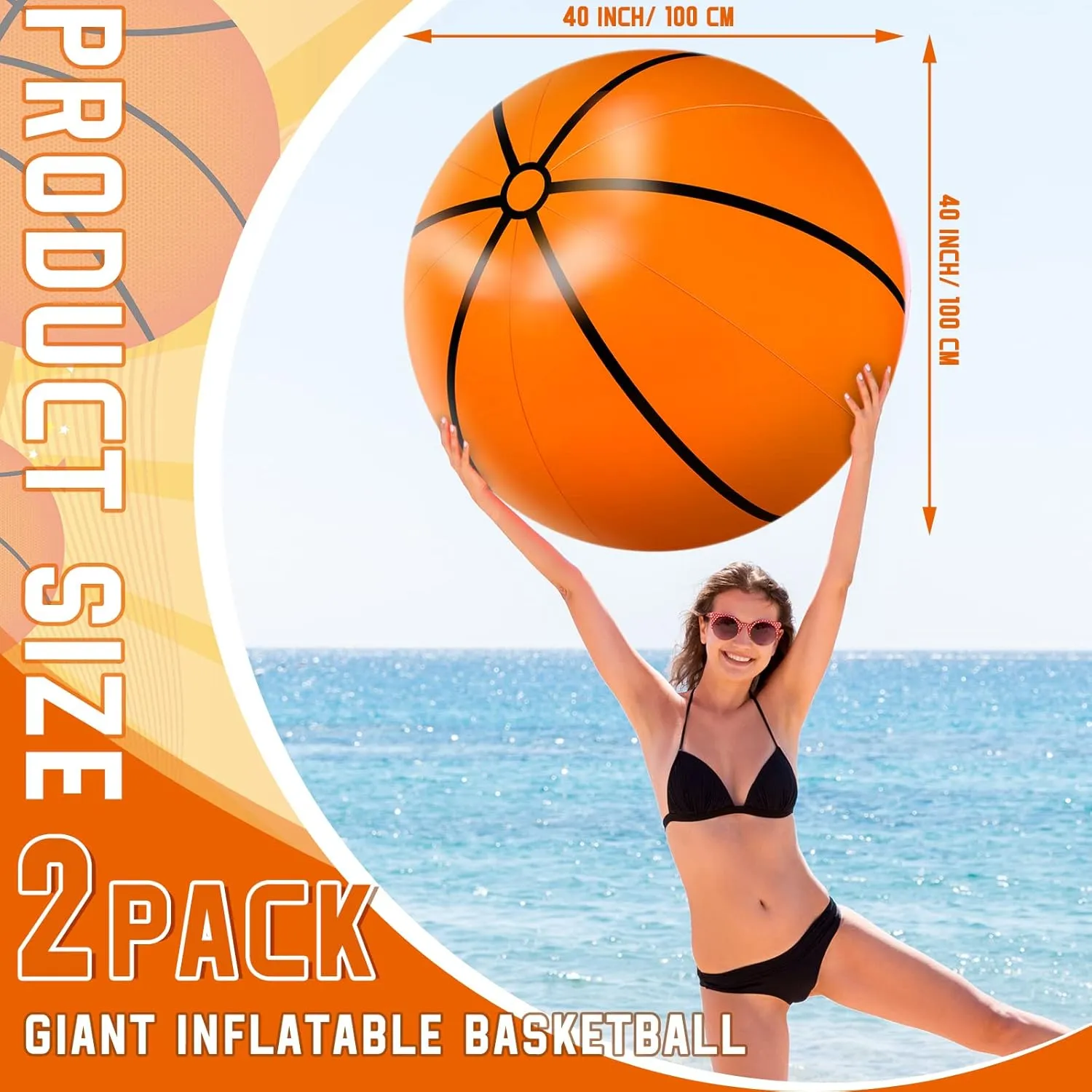 Meooeck 2 Pcs 40 Inch Giant Inflatable Basketball Party Decor Large Inflatable Sports Basketball Giant Beach Ball Pool for Outdoor Activity Summer Sports Birthday Party Supplies