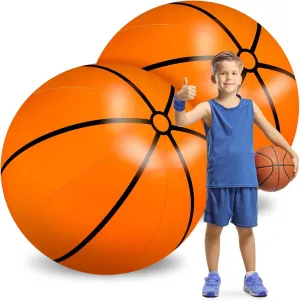 Meooeck 2 Pcs 40 Inch Giant Inflatable Basketball Party Decor Large Inflatable Sports Basketball Giant Beach Ball Pool for Outdoor Activity Summer Sports Birthday Party Supplies