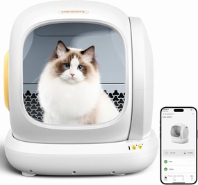 MeoWant Self-Cleaning Cat Litter Box, 75L Extra Large Open Automatic Cat Litter Box for Multi Cats, Integrated Safety Protection/APP Control/Odor Removal Smart Litter Box with Mat & Liner, white