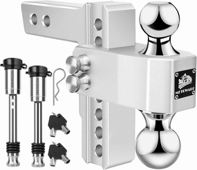 METOWARE Adjustable Trailer Hitch - Aluminum Tow Hitch Fits 2-Inch Receiver - Heavy Duty Drop Hitch with 6-Inch Drop/Rise for Truck (14,000 LBS GTW), Double Stainless Steel Locks & Hitch Pin (Black)