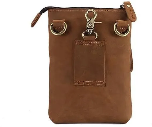MGGMOKAY Genuine Leather Waist Bag Pack Fanny Small Messenger Shoulder Satchel With Adjustable Sling Strap