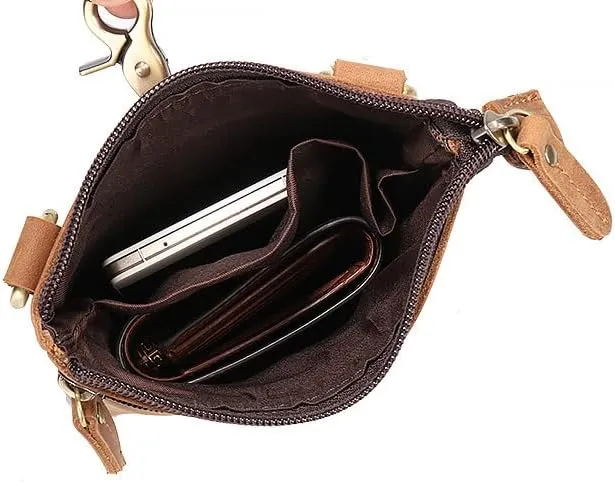 MGGMOKAY Genuine Leather Waist Bag Pack Fanny Small Messenger Shoulder Satchel With Adjustable Sling Strap