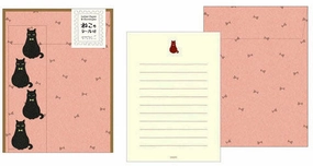 Midori Black Cat Letter Set with Stickers- set of 4