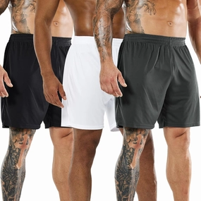 MIER Men's Soccer/Basketball/Athletic Shorts Without Pockets No Liner Running Workout Training, 3 Pack