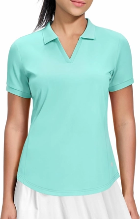 MIER V-Neck Polo Shirts for Women Short Sleeve UPF 50  Sun Protection Golf Tennis Active Stretch Collared Shirt Tops, Dry Fit