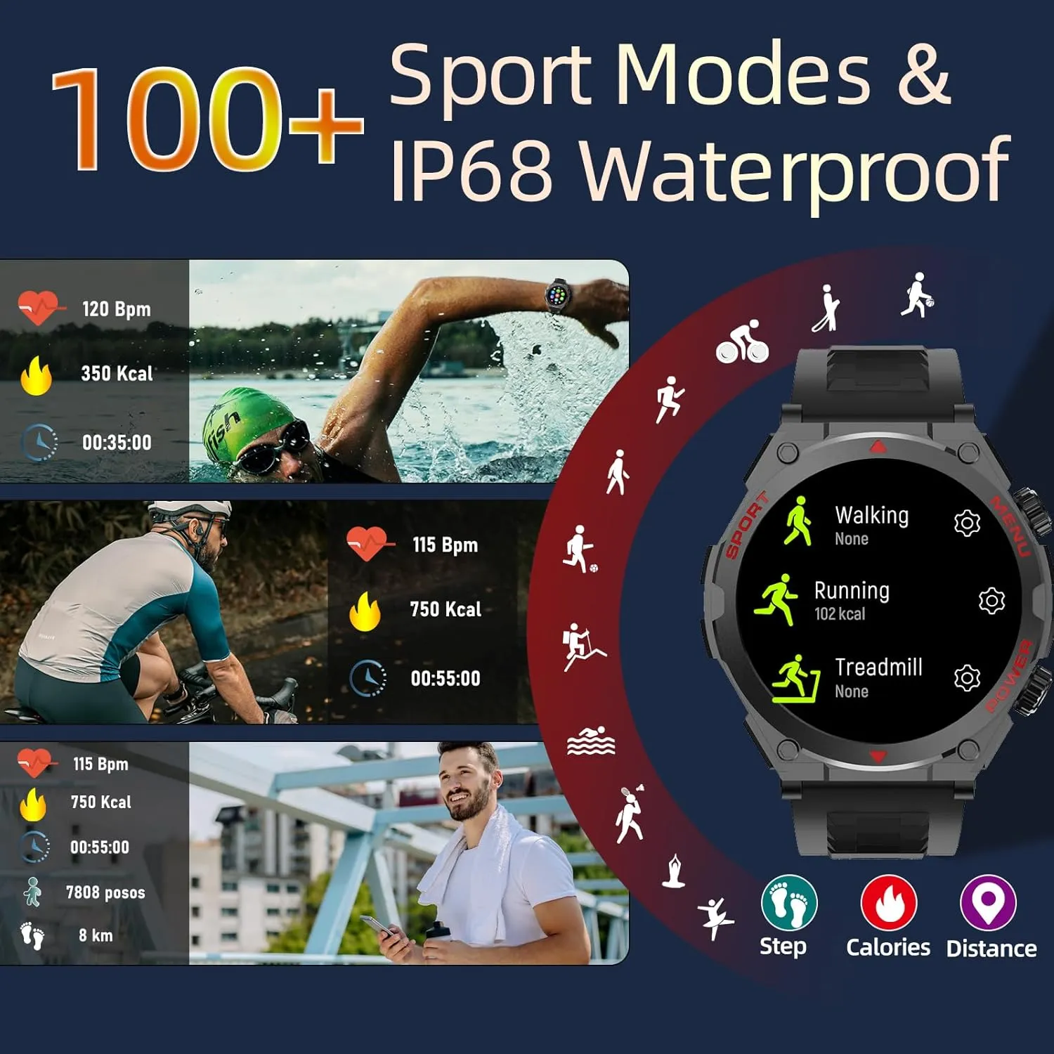 Military Smart Watch for Men (Answer/Make Call), 1.52" HD Smartwatch for Android Phones/iPhone, 100  Sport Mode Fitness Tracker with Heart Rate, SpO2, Stress and Sleep Monitor, IP68 Waterproof