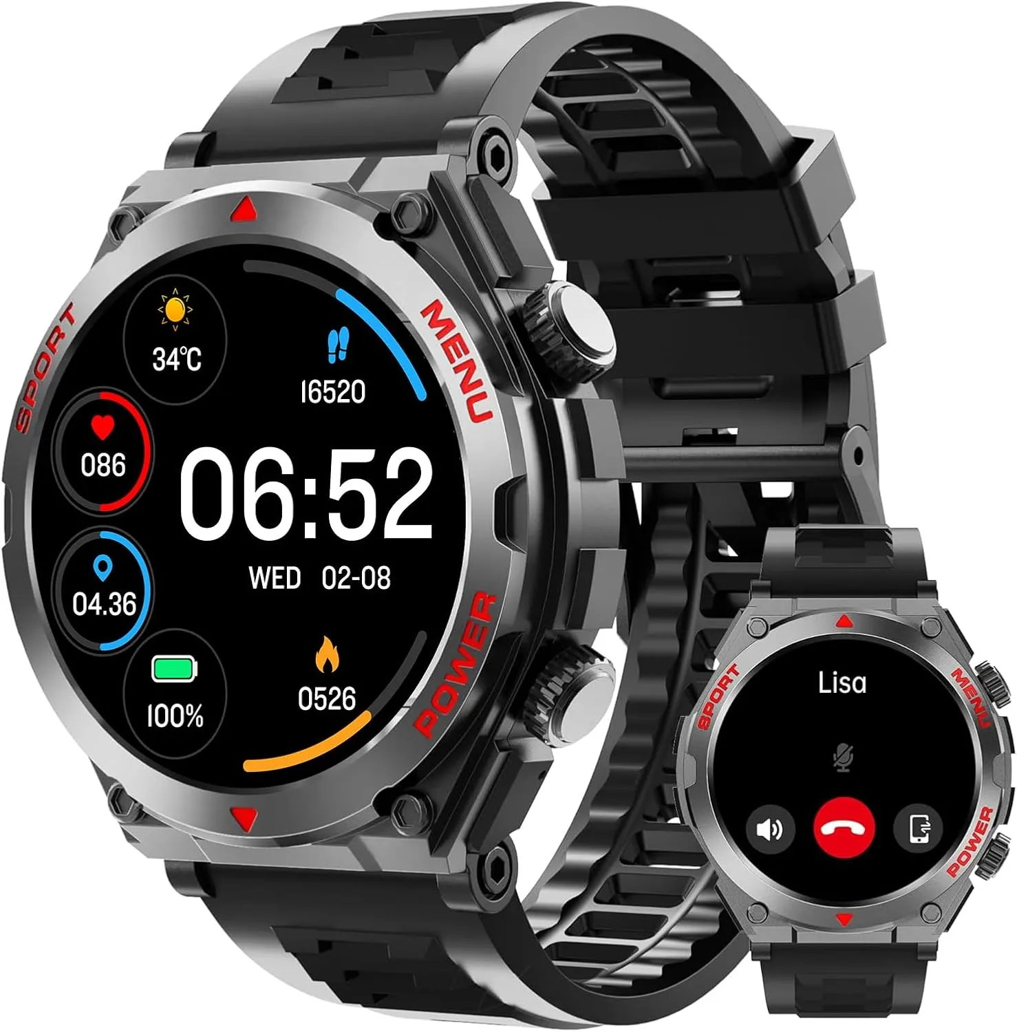 Military Smart Watch for Men (Answer/Make Call), 1.52" HD Smartwatch for Android Phones/iPhone, 100  Sport Mode Fitness Tracker with Heart Rate, SpO2, Stress and Sleep Monitor, IP68 Waterproof