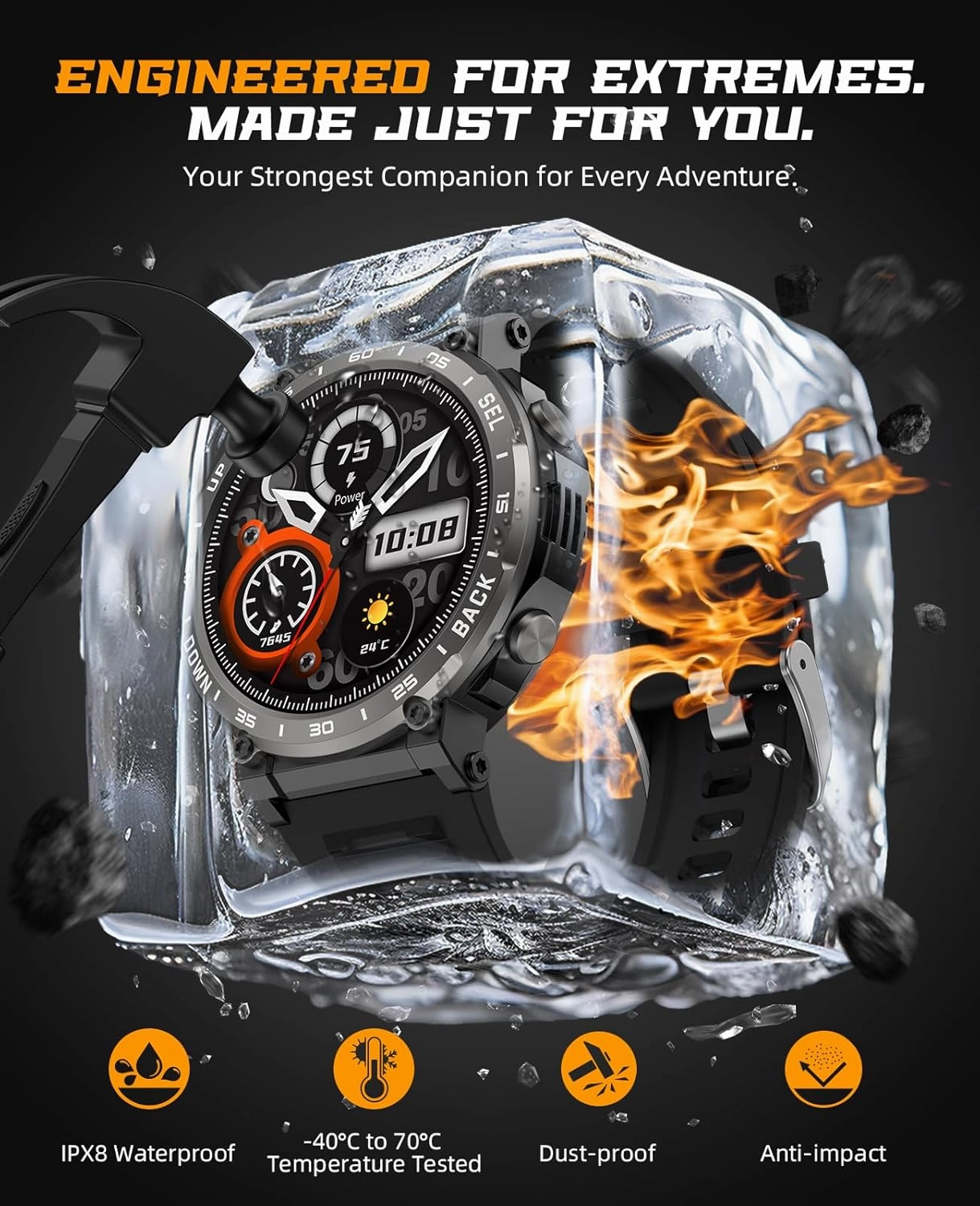 Military Smart Watches for Men - Answer/Make Calls, IP68 Waterproof Fitness Step Tracker Watch with Sleep Monitor/ 110  Sports Modes/Pedometer, Tactical Smartwatch for Android iPhone Samsung (Black)