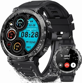Military Smart Watches for Men - Answer/Make Calls, IP68 Waterproof Fitness Step Tracker Watch with Sleep Monitor/ 110  Sports Modes/Pedometer, Tactical Smartwatch for Android iPhone Samsung (Black)