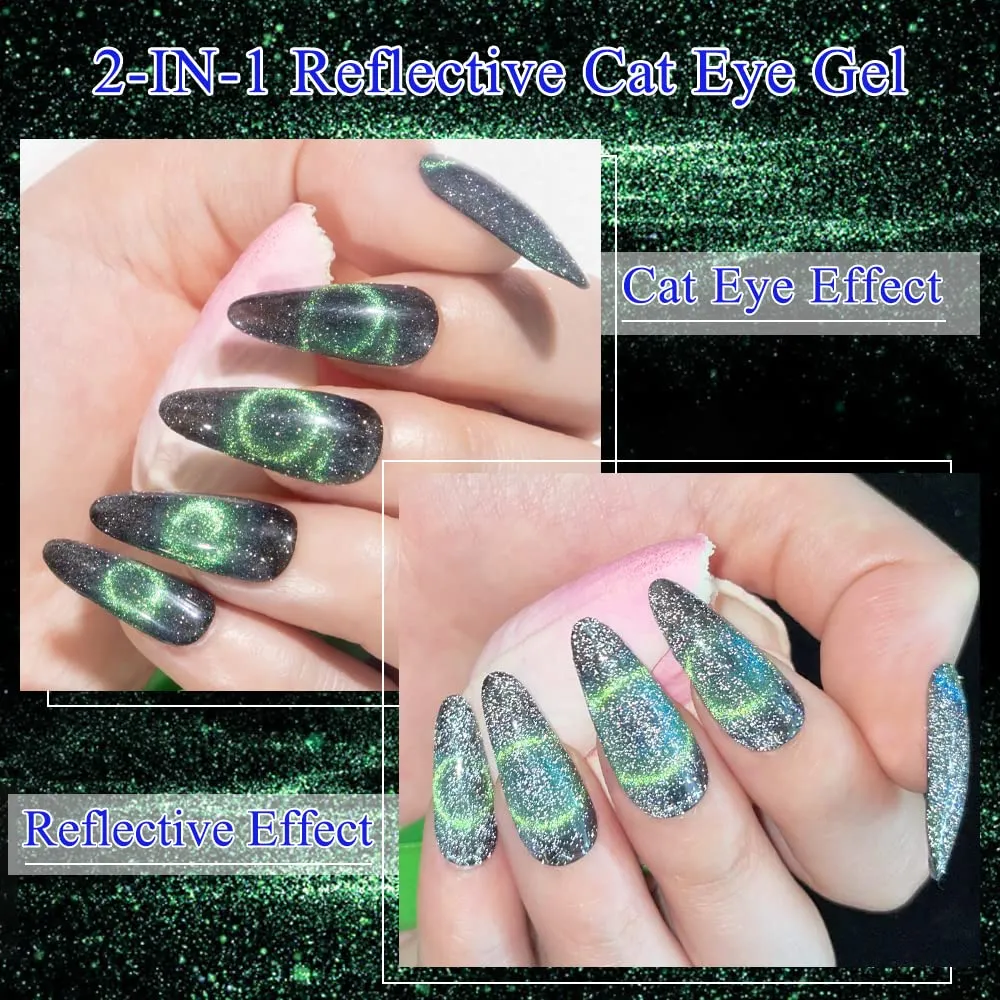 MIZHSE Reflective Glitter 9D Cat Eye Gel Nail Polish, Galaxy Magnetic Gel Polish Set with Magnet Stick, Holographic Chameleon Shimmery Effect Soak Off Nail Art Manicure Kit