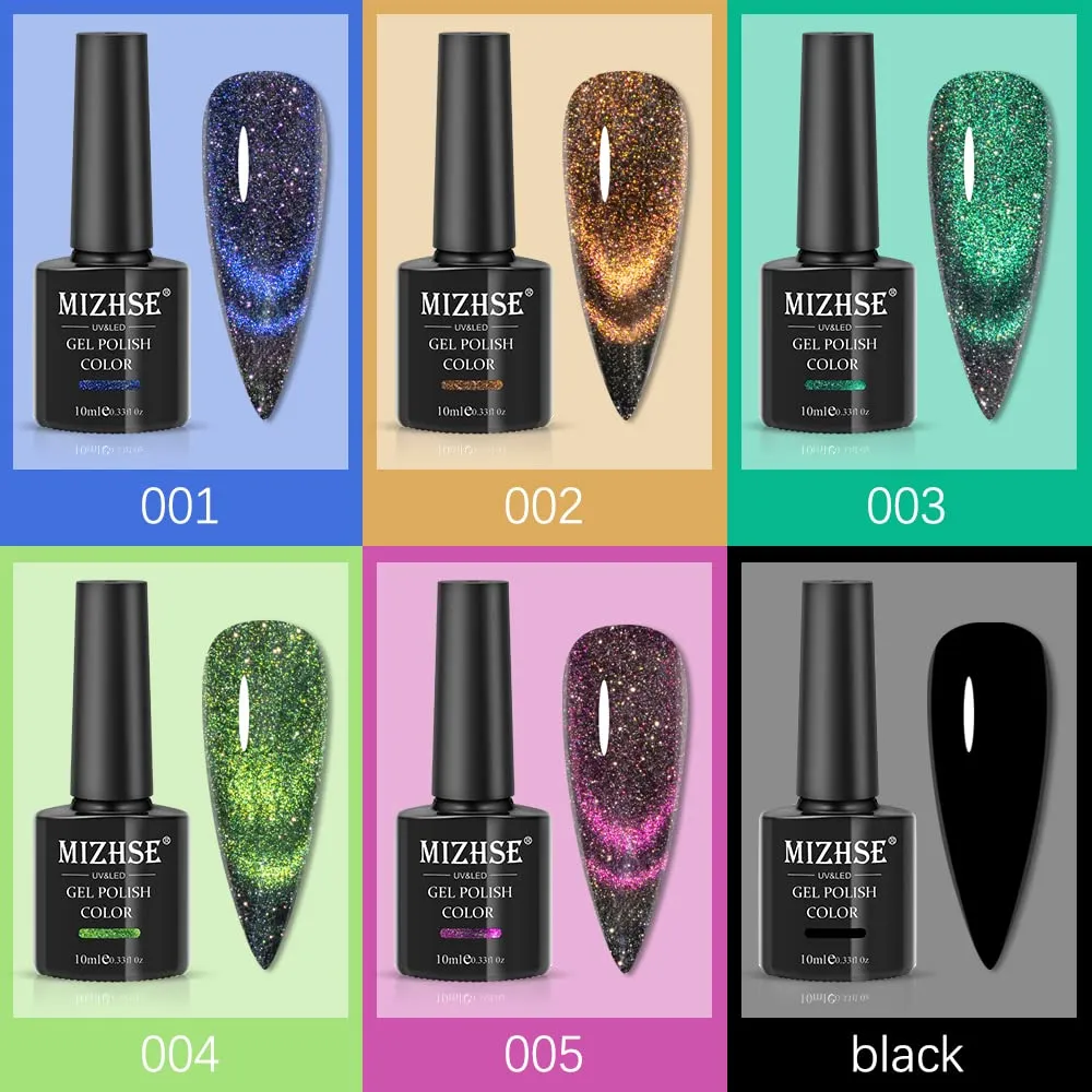 MIZHSE Reflective Glitter 9D Cat Eye Gel Nail Polish, Galaxy Magnetic Gel Polish Set with Magnet Stick, Holographic Chameleon Shimmery Effect Soak Off Nail Art Manicure Kit