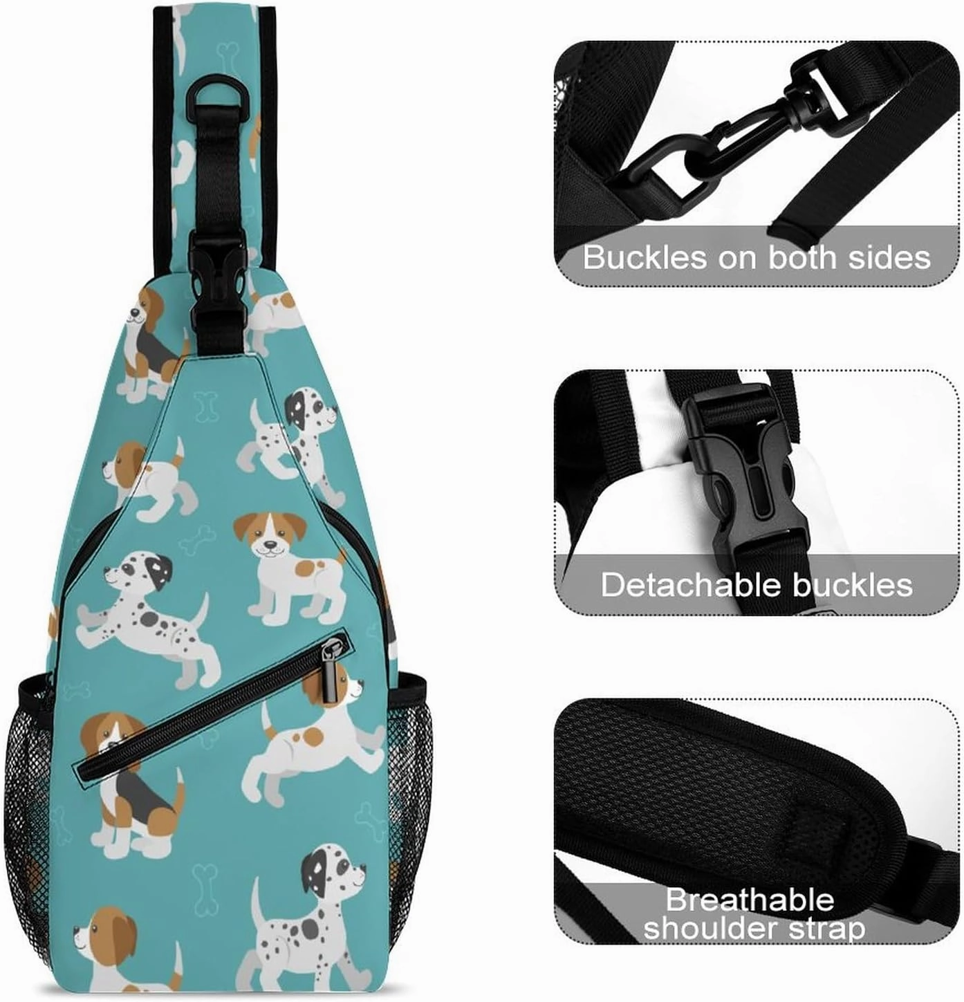 MoBlinko Funny Beagle Dogs Sling Bag for Women Cartoon Puppy Adjustable Crossbody Sling Backpack Chest Bag for Travel
