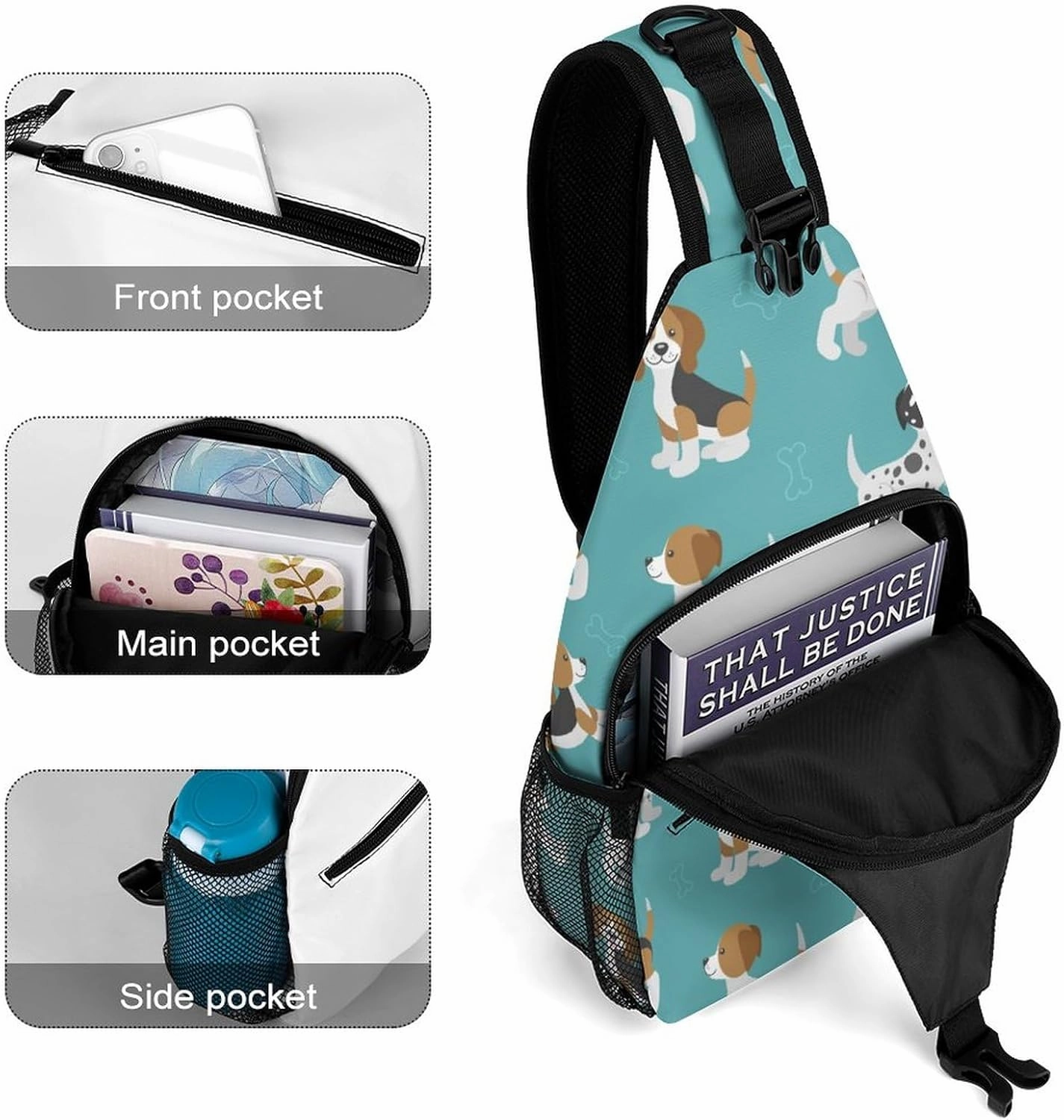 MoBlinko Funny Beagle Dogs Sling Bag for Women Cartoon Puppy Adjustable Crossbody Sling Backpack Chest Bag for Travel