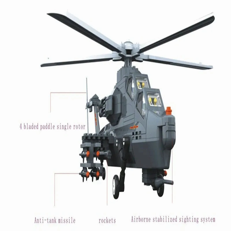 MOC Military WZ-10 Gunship Helicopter Bricks Kids Toys