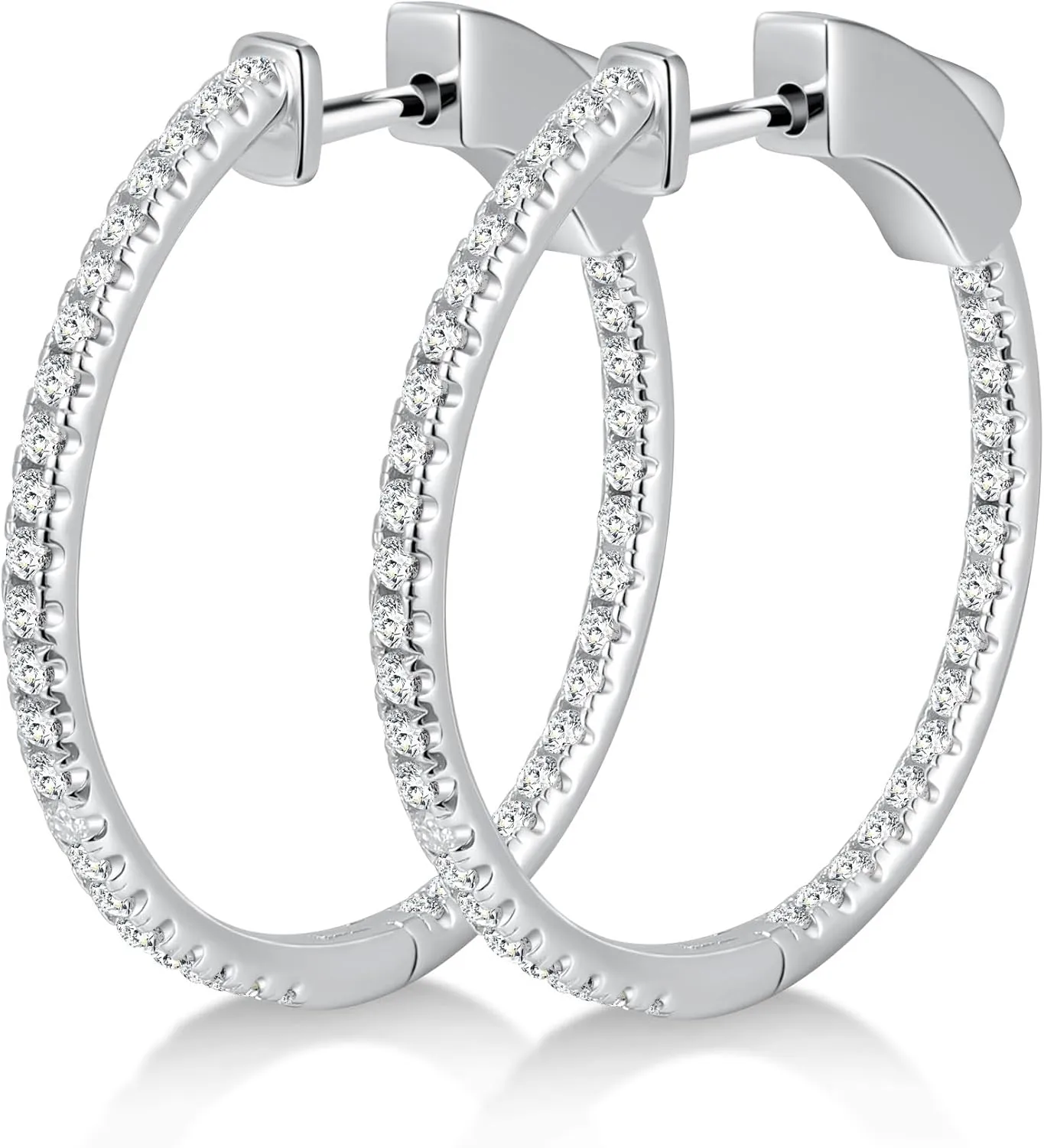 Moissanite Hoop Earrings for Women S925 Sterling Silver D Color VVS1 Round Cut Moissanite Inside Out Round Loops Hypoallergenic Large Huggie Hoop Earrings