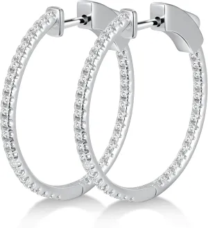 Moissanite Hoop Earrings for Women S925 Sterling Silver D Color VVS1 Round Cut Moissanite Inside Out Round Loops Hypoallergenic Large Huggie Hoop Earrings