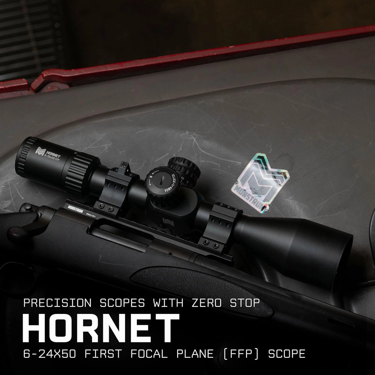 Monstrum Hornet 6-24x50 FFP Rifle Scope | Includes Zero Stop, Scope Level, and Detachable Sunshade