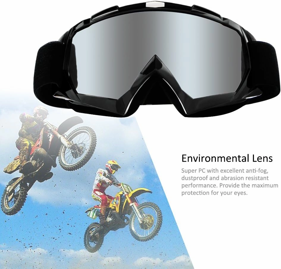 Motorcycle Goggles Dirt Bike Goggles Anti UV Safety Goggles Anti Scratch Motocross Goggles Dustproof Motorcycle Glasses Motorbike Goggles for Cycling Riding Climbing Skiing-Sliver Lens