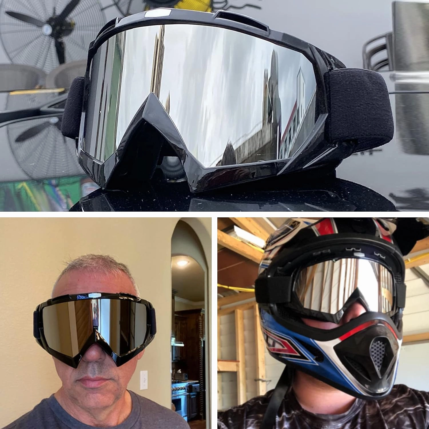 Motorcycle Goggles Dirt Bike Goggles Anti UV Safety Goggles Anti Scratch Motocross Goggles Dustproof Motorcycle Glasses Motorbike Goggles for Cycling Riding Climbing Skiing-Sliver Lens