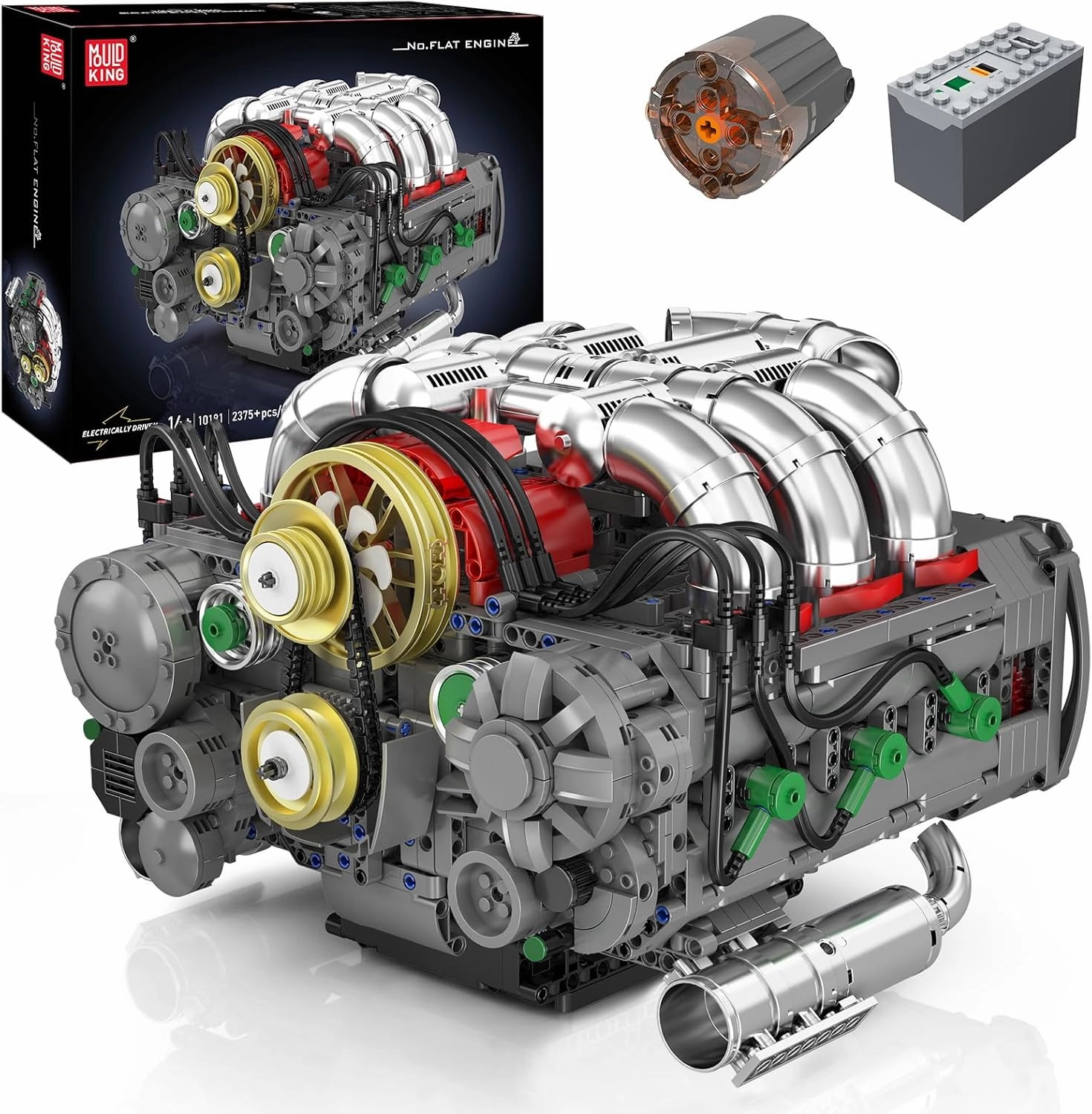 Mould King 10181 Flat-Six Engine Model Kit, Sport Car Engine Building Block with Battery Box, DIY Assembly Motorized Car Motor Kit Toys for Kids/Adult (2375 PCS)
