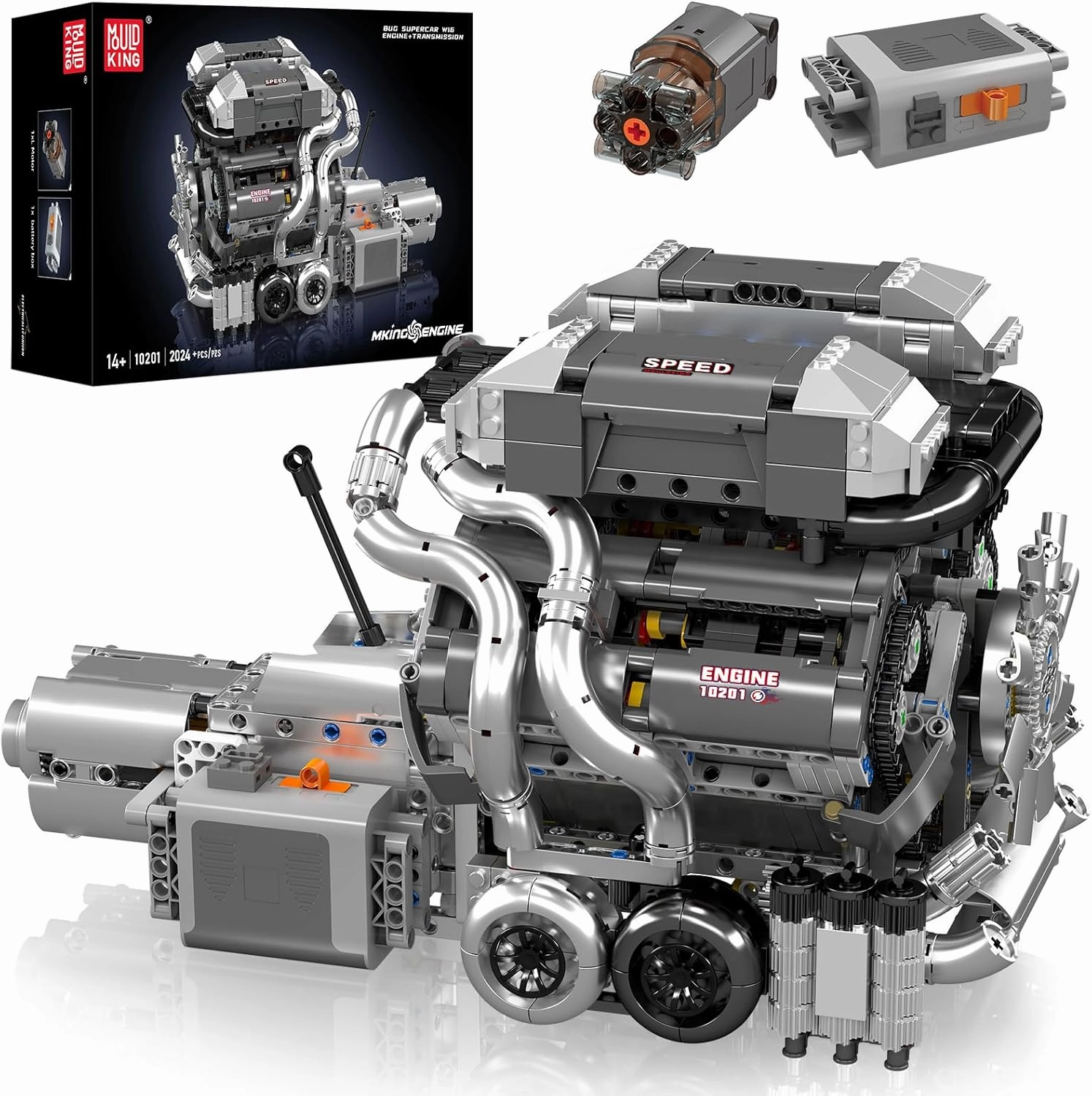 Mould King 10201 W16 Combustion Engine Building Kit for Adults, MOC W16 Engine Model Toy for Display, STEM Car Engine Building Project for Adult (2024 PCS)