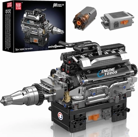 Mould King V12 Engine Building Blocks Sets, 10205 Car Engine Model kit That Run, Build Your Own STEM Model Mini Engine, 12-Cylinder Engine Building Engineering Toys for Kids/Adults(733 PCS)