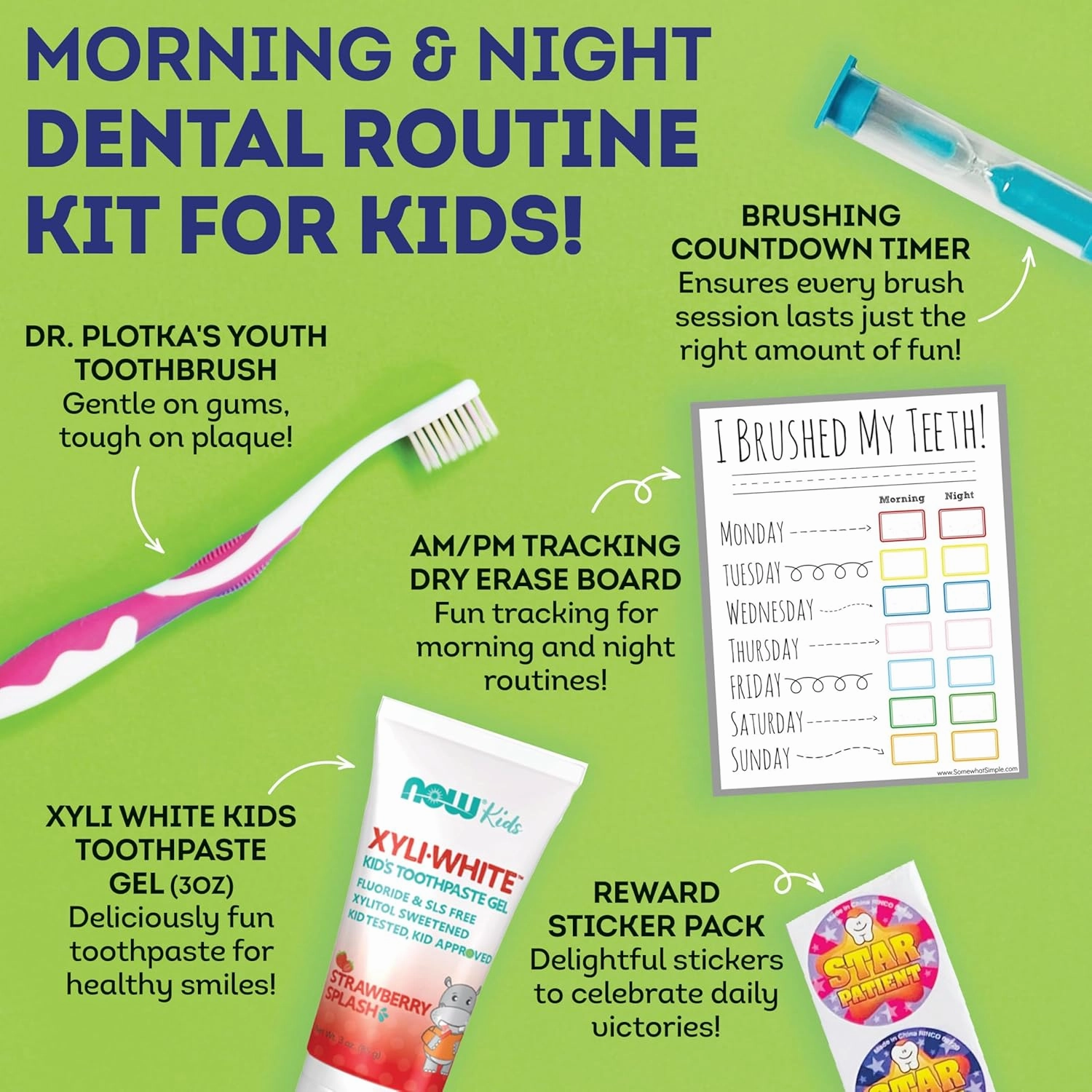 MOUTHWATCHERS Soft Kids Toothbrush, 2 Manual Flossing Toothbrushes and 2 Strawberry Fluoride Free Toothpastes, 3 oz, Gift Set, by Dr. Plotka's