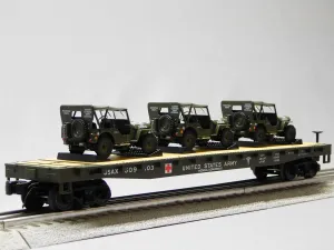 MTH Premier US Army Flat CAR W/Willy's Transport Jeeps O Gauge 20-92368 (20-92368B-609103)