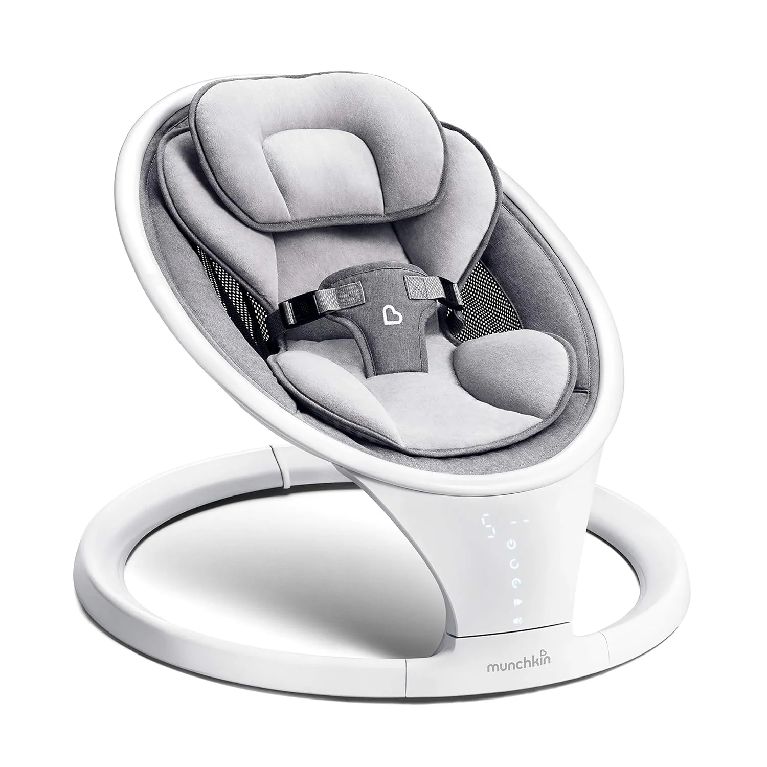 Munchkin Baby Swing, Portable and Lightweight, Bluetooth Enabled Electric Infant Rocker with Natural Sway in 5 Ranges of Motion, Newborn Nursery Essentials, White/Grey