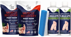 Muscle Relief Foot Soak with Epsom Salts - All Natural Salts for Post Workout Recovery - Softens Calluses Callus Remover for Feet with Extra Strength Gel & Foot Pumice Stone Set