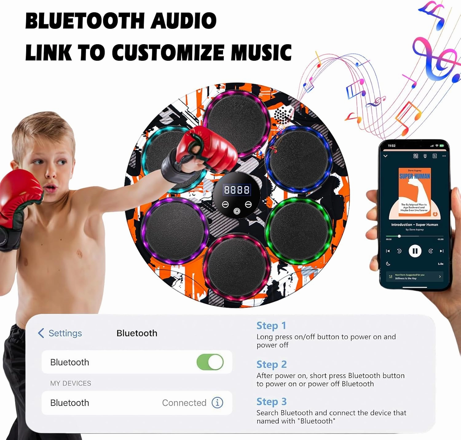 Music Boxing Machine,Boxing Machine Wall Mounted for Adults and Kids Music Punching Machine,Smart Bluetooth Boxing Equipment with Gloves for Equipment Home Indoor Gym