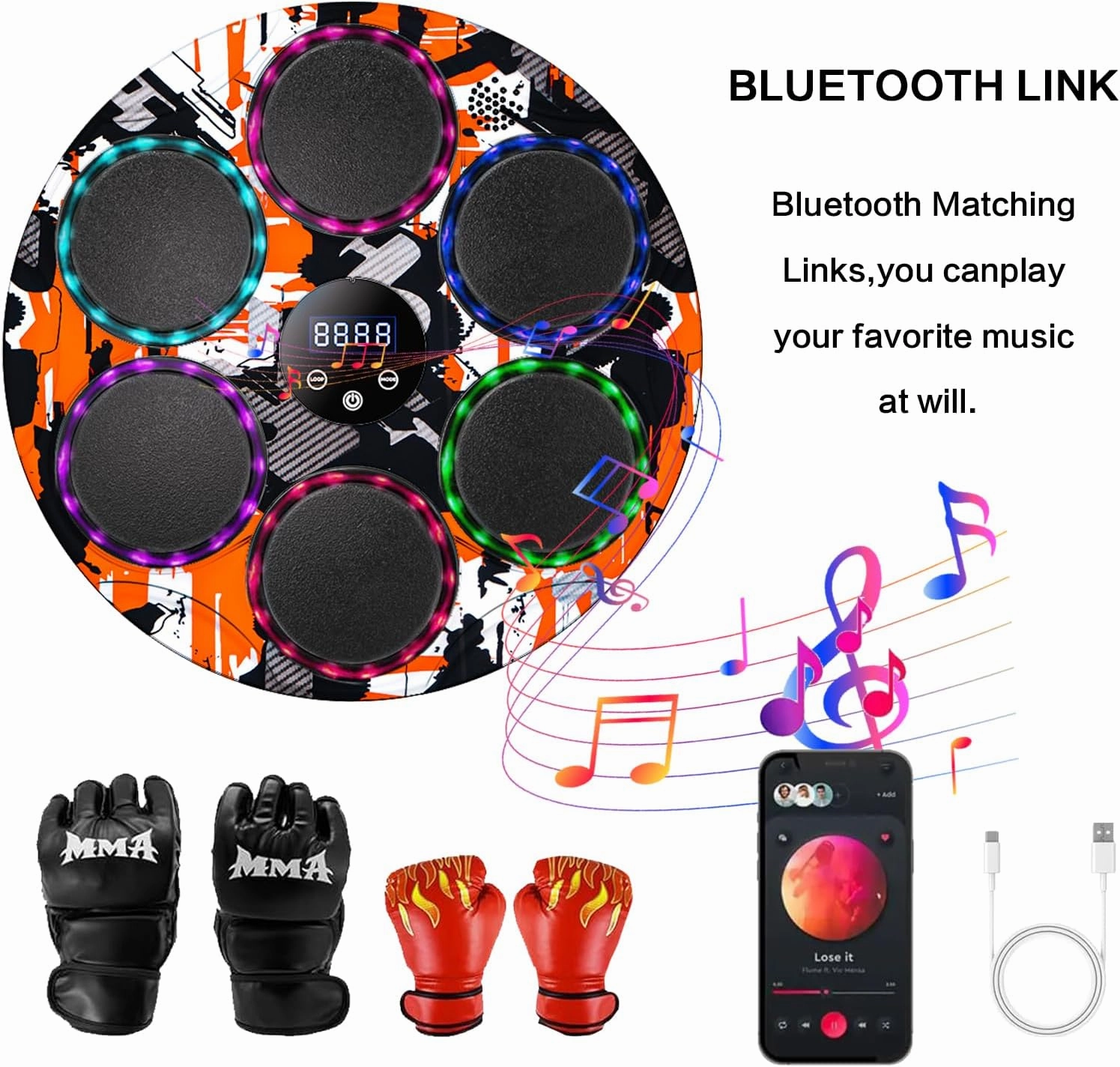 Music Boxing Machine,Boxing Machine Wall Mounted for Adults and Kids Music Punching Machine,Smart Bluetooth Boxing Equipment with Gloves for Equipment Home Indoor Gym