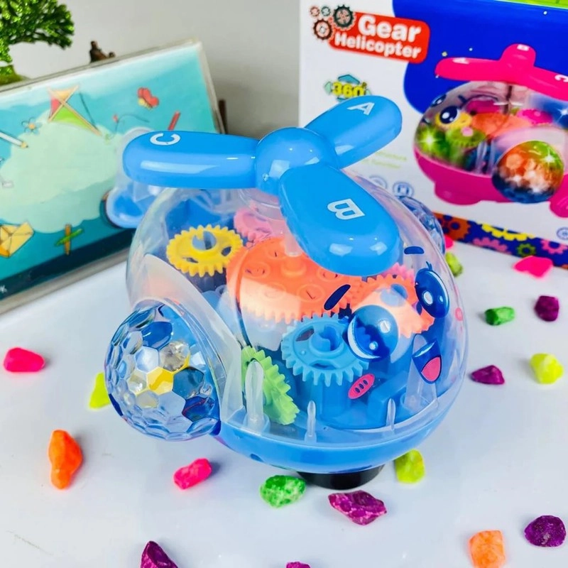 Musical Toy Battery Operated Transparent Gear 360 Degree Helicopter Flashing Light & Music for Kids