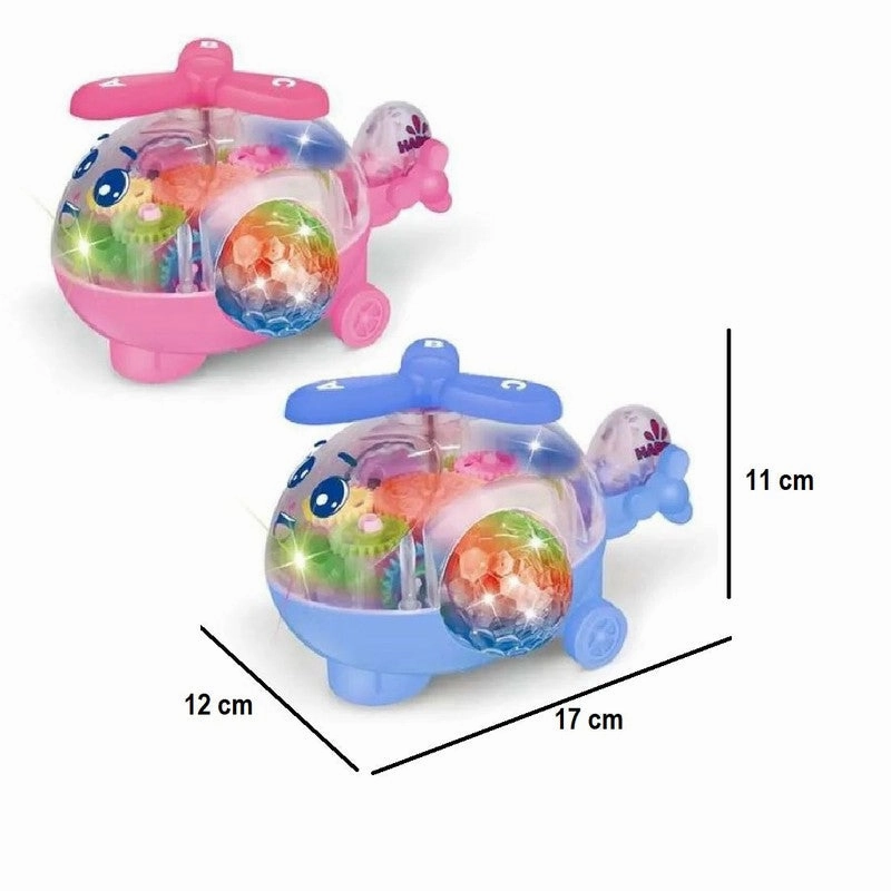 Musical Toy Battery Operated Transparent Gear 360 Degree Helicopter Flashing Light & Music for Kids