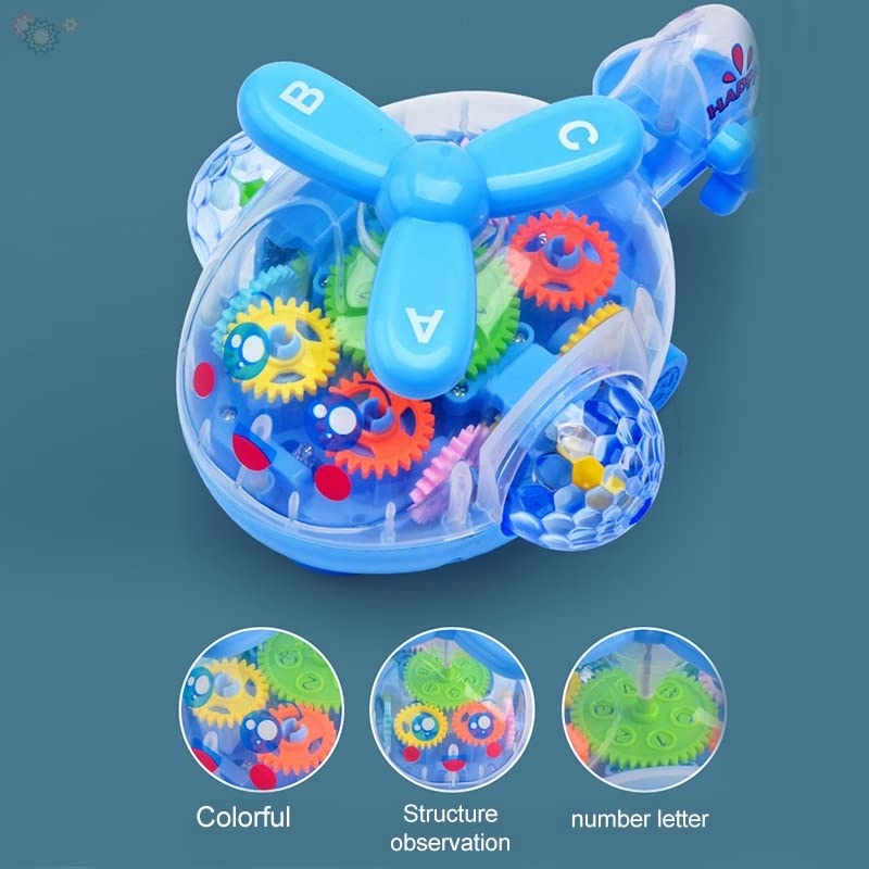Musical Toy Battery Operated Transparent Gear 360 Degree Helicopter Flashing Light & Music for Kids